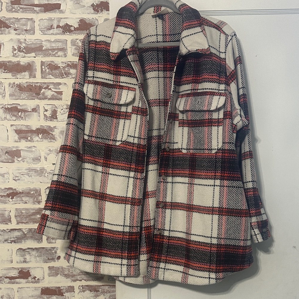 Universal Thread Plaid Utility Jacket - Red, Blac… - image 1